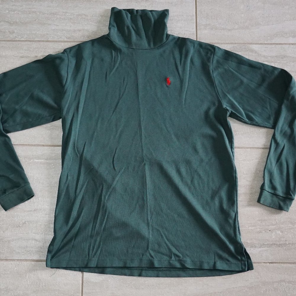 Vintage Polo Ralph Lauren Striped Turtle Neck Sweater Mens XL Cotton Green